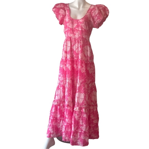 LOVESHACKFANCY Karalie Cotton & Silk Holiday Sun Fuschia Maxi Dress Size 6 - Picture 6 of 16